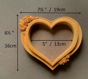 Wooden Heart Shape Photo Picture Frame Wood Carving Valentine Day Home Decor - Picture 1 of 6