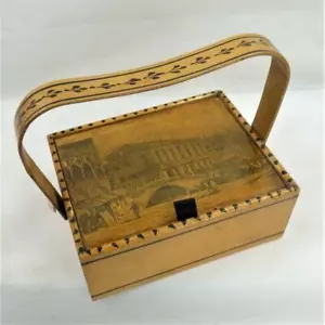 Antica SCATOLA DA CUCIRE SOUVENIR TUNBRIDGE WARE PRIGIONE DI VENEZIA c1820 - Foto 1 di 7