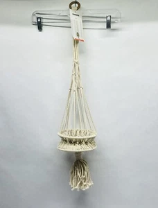 White Crochet Macrame Hanging Plant Holder Decor Boho Chic NWT 26” Long Sonoma - Picture 1 of 16