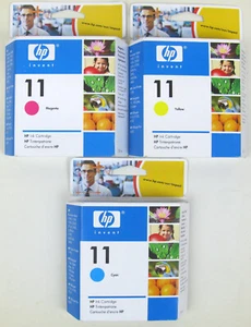 HP 11 / HP11 Oryginalny zestaw błękitny, purpurowy i żółty. Fabrycznie nowe w pudełku i zapieczętowane - Zdjęcie 1 z 1