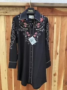 Roper Western Dress Womens Long Sleeve Embroidery Sz S NWT Black Floral Country - Picture 1 of 6