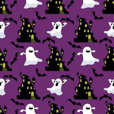 Vtg Halloween Small Haunted House Ghost on Purple Sew Quilt Fabric 1Ydx43 #FF