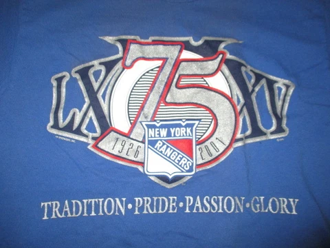 NEW YORK RANGERS 75th Anniversary TRADITION PRIDE PASSION GLORY (LG) T-Shirt Cover