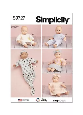 SIMPLICITY 9727 DOLL CLOTHES Sewing Pattern 15" 38cms Pants Skirt Dress - Image 1 of 4