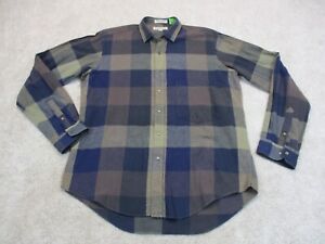 Cacharel Shirt Men Large Green Blue Western Pearl Snap Button Up Flannel Cotton