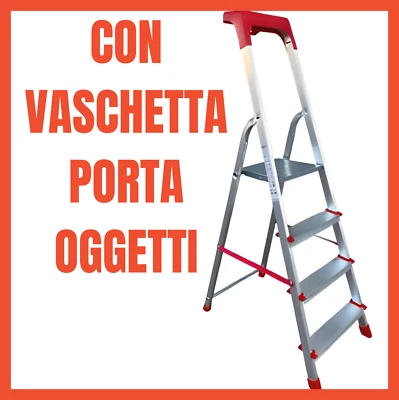 Scala in Alluminio 4 5 6 7 8 Gradini Pieghevole Scaletta Domestica Leggera - Immagine 1 di 4