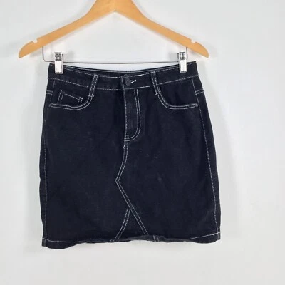 Missguided womens denim skirt size 10 black pencil mini solid cotton zip 026334 — 第 1/4 张图片