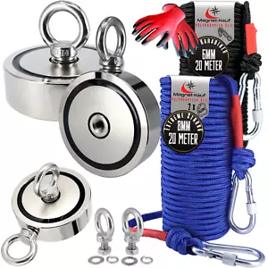 Bergemagnet Set mit Seil Magnetangeln 160Kg bis 1200Kg Stark Neodym Ösenmagnet - Bild 1 von 20