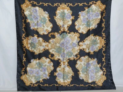 Vintage1980's Liz Claiborne Scarf Lace Floral Rose Victorian Scroll Navy Gold  - Image 1 of 4