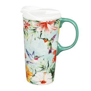 Pollinator Garden Travel Cup Ceramic Perfect Cup, Hummingbird Friends, 17oz, Gif - Picture 1 of 2