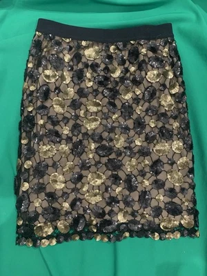 BCBG Black Gold Sequin Skirt Small S MAXAZRIA Round Circle Pattern - Image 1 of 4