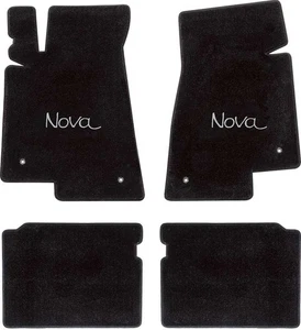 1968-74 Nova Black Floor Mat Set With Silver Embroidered "Nova" Script - Picture 1 of 1