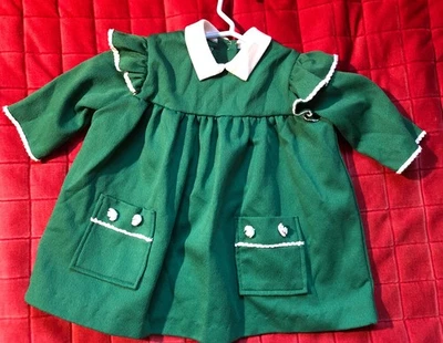 Girls Toddler Vintage Christmas Holiday Green Dress Baby Doll White Accents 2-3t - Image 1 of 3