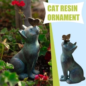 Sculpture Cat Resin Figurine w/ Butterfly Model Lawn Porch Yard Garden Decor - Picture 1 of 12