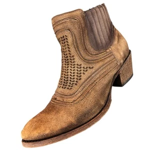 Corral Western $115 NUEVO CON ETIQUETAS C3143 Punta Redonda Cuero Tostado Tacón Botines + Cremallera - Imagen 1 de 13