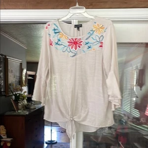 Blusa relajada con corbata frontal crema - Imagen 1 de 7