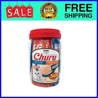 INABA Churu Creamy Lickable Wet Cat Treats 0.5oz, 50Tubes, Tuna&Chicken Variety - Image 1 of 4