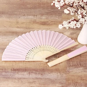 5 BLUSH Handheld Silk FOLDING FANS Decorative Wedding Favor Party Event Supplies - Picture 1 of 6