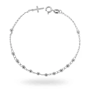 Bracciale Rosario Cm 19 con Grani Lisci mm 3 e Croce Pendente in Argento 925 - Picture 1 of 1