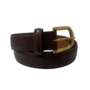Cinturón de cuero LL Bean para hombre marrón oscuro dorado hebilla de latón grano completo genuino talla 38 - Imagen 1 de 6