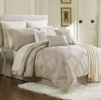 14 pc Queen Comforter & Pillows Set Beige Tan - Khaki -Luxembourg- Fast Ship NEW - Image 1 of 4