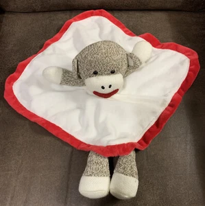Baby Starters Sock Monkey Lovie Rattle Soft Satin Backing Red Trim Lovey - Picture 1 of 4
