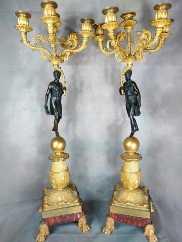 antique pair of French Empire ormolu gilt bronze candelabra Cover