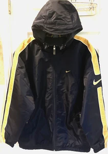 Men New NIKE Navy/Yellow Hooded Long Sleeve Full-Zip Winter Jacket size Large - Picture 1 of 6