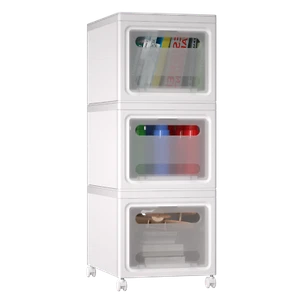 3Pack Storage Boxes Plastic Bin with Lid Wheels Stackable Design Container White - Picture 1 of 12