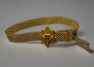 Antique Victorian 14kt Rolled Gold Bohemian Garnet Fringe Mesh Slide Bracelet - Picture 1 of 7
