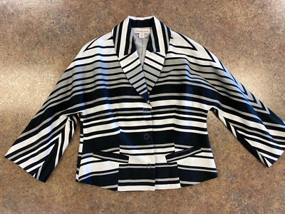 Chaqueta Coldwater Creek Mujer Negra Blanca Rayas Negocios Botón a Presión Talla 4 6 Foto 1 de 4