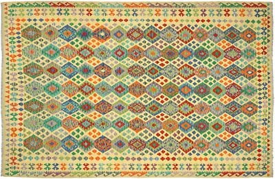 Afghan Maimana Kelim Teppich Handgewebt 250x350 Bunt Geometrisch Orient Wolle - Bild 1 von 4