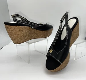 TOMMY HILFIGER Denim Fabric Cork Platforms Wedges Sandals Size 9 M - Picture 1 of 8