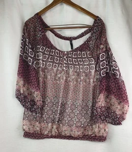 Massini Women XL Boat Neck Blouse/Elastic Hem/Button at Chest/Lined/Burgundy - Picture 1 of 8