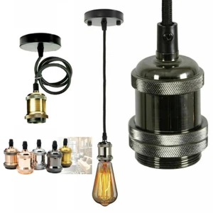 Kitchen Bar Vintage Hanging Pendant E27 Base Lamp Holder Pendant Cord Light Kit - Picture 1 of 20
