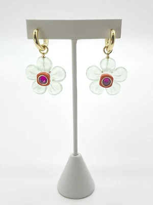 Pendientes Huggie Boho Nakamol Chicago Verde Pálido Flor Gomosa Tono Dorado Nuevos Foto 1 de 4