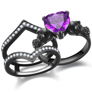 Gothic Skull Engagement Ring Sets Promise Eternity Band Rings Cubic Zirconia ... - Picture 1 of 5