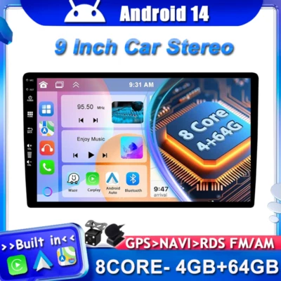 9" Android 14 Head Unit Car Radio Stereo In dash Car Play GPS 4GB+64GB 8Core DSP - Image 1 of 4