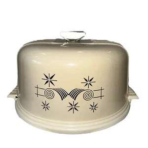 Vintage Mid Century Lustroware Cake Carrier Off White/ Gold .Kitsch 1950’s - Picture 1 of 7