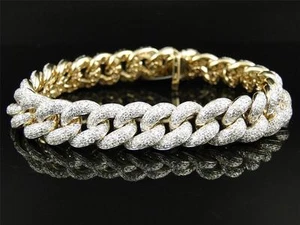 Solid Yellow Gold Miami Cuban Genuine 12 MM Diamond Bracelet Bangle 12.5 Ct - Picture 1 of 1