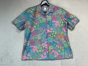 Vintage Sanibel Sport Damenbluse Knopfleiste Blumenmuster Kurzarm Größe Large hergestellt in den USA  - Bild 1 von 7
