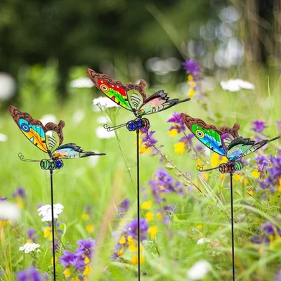 Mariposa Decoración Jardín para Exterior, Pack de 3 Estacas Jardín Vidrieras Decorativas Foto 1 de 4