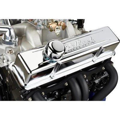 Edelbrock 4649 Signature Series Chrome Valve Cover Set, SB Fits Chevy - Image 1 of 4
