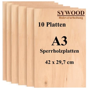 10x DIN A3 Sperrholz Birkenholz Platten | 420x297mm | Materialstärke 3mm - Bild 1 von 1