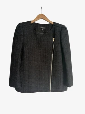 Chaqueta Moto ANN TAYLOR Texturizada Asimétrica Cremallera - Negra/Dorada - Manga 3/4 10 Foto 1 de 4