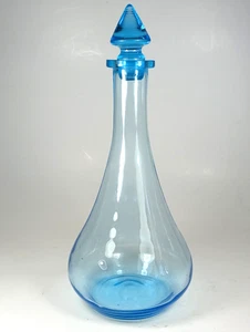 Hermoso Vidrio Azul 10" X 4" con Tapón Cruet Botella. 20 oz. - Imagen 1 de 5