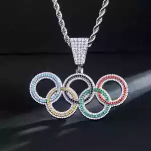 2 Ct Round Cut Lab-Created Multi-Color 14K White Gold Plated Olympic Pendant - Picture 1 of 4
