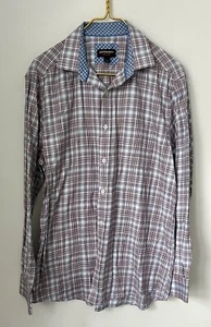 Johnston & Murphy Blue Red Plaid Soft 100% Cotton Button Up Shirt Men’s Large - Imagen 1 de 6