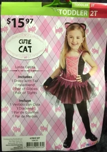 New Cutie Cat Halloween Costume Girls Sz 2T Pink & Black - Picture 1 of 3