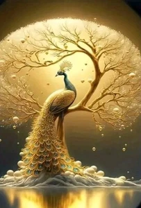Atemberaubend schöner goldener Pfau 5D Diamond Painting runde Punkte Set 40x60cm - Bild 1 von 8